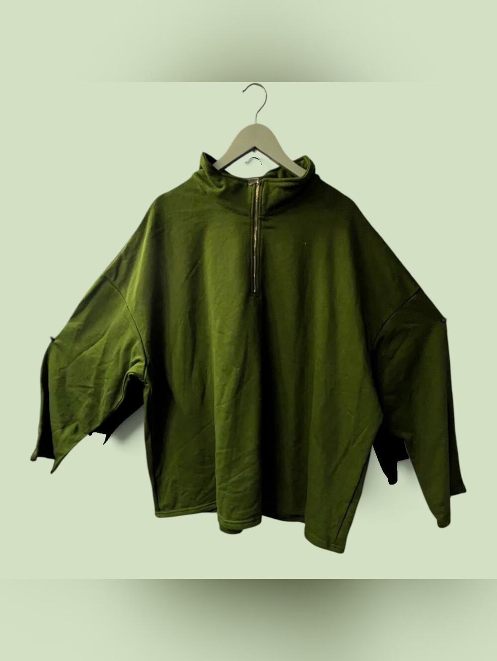 Olive Green Half-Zip Oversized Jacket